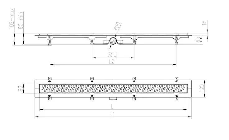 Трап линейный для пола, боковой слив, золото MCH CH650/50MN1ZL