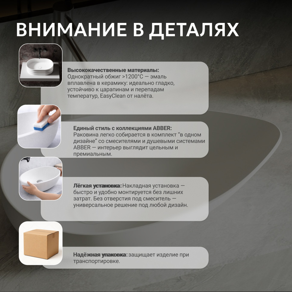 Раковина накладная ABBER Bequem AC2117MW белая матовая