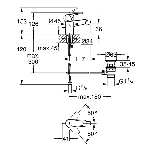 Смеситель для биде с рычажным донным клапаном, хром Grohe BauEdge 23331001