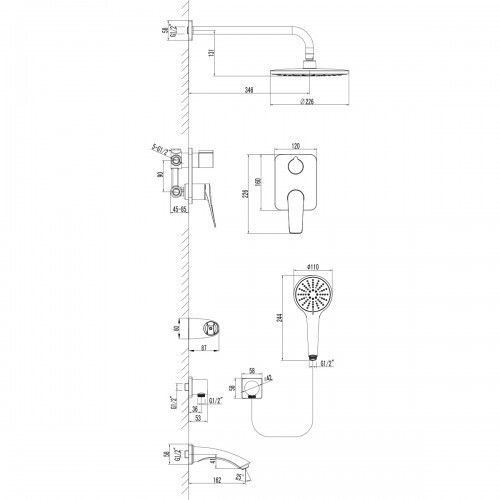 LM3722BL Cмеситель Lemark Bronx для ванны и душа встраиваемый 3-х функциональной лейкой, черный