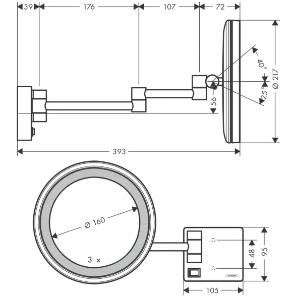 Зеркало косметическое с подсветкой, черный Hansgrohe AddStoris 41790670