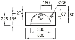 Раковина 50х22, правая, белая Jacob Delafon Odeon Rive Gauche EGO112-56-00