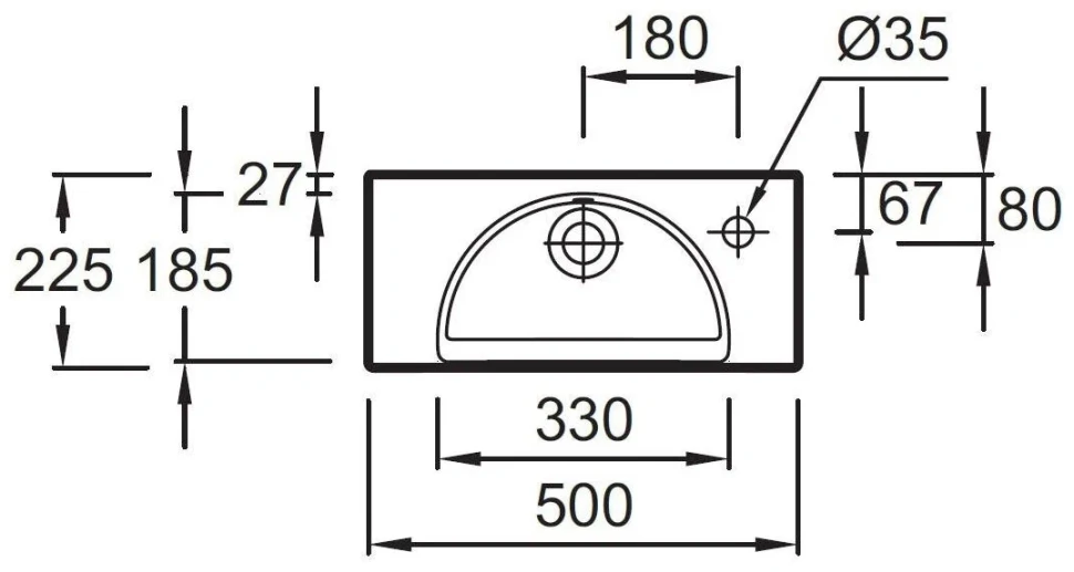 Раковина 50х22, правая, белая Jacob Delafon Odeon Rive Gauche EGO112-56-00