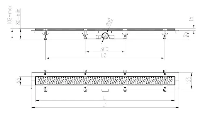 Трап линейный для пола, боковой слив, золото MCH CH1050/50MN1ZL