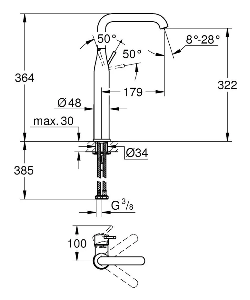 Смеситель для раковины, размер XL, черный Grohe Essence 24170KF1