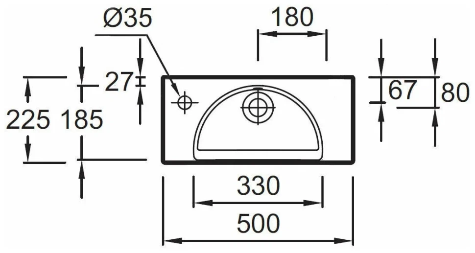 Раковина 50х22, левая, белая Jacob Delafon Odeon Rive Gauche EGO112-55-00