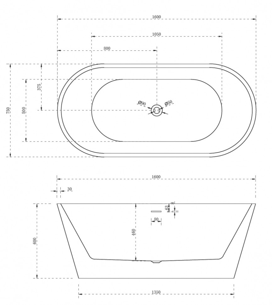 Акриловая ванна ABBER AB9320-1.6 белая