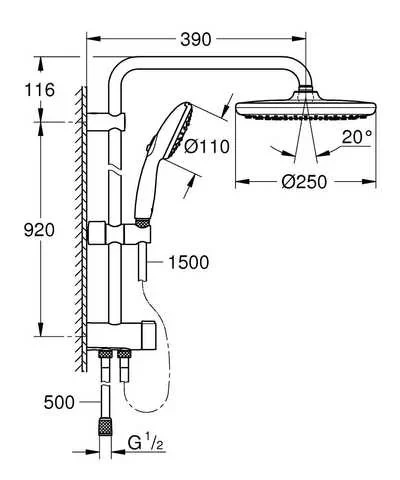 Душевая система с переключателем, без смесителя, хром Grohe Tempesta Cosmopolitan 250 26675001