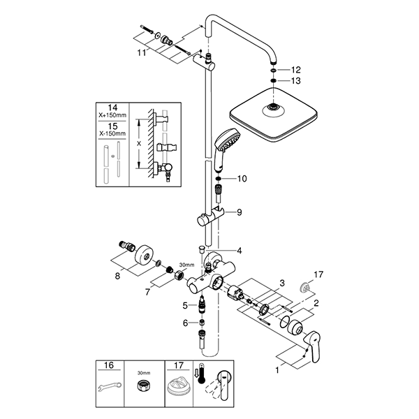 Душевая система со смесителем для душа, хром Grohe Tempesta Cosmopolitan 250 Cube 26692000