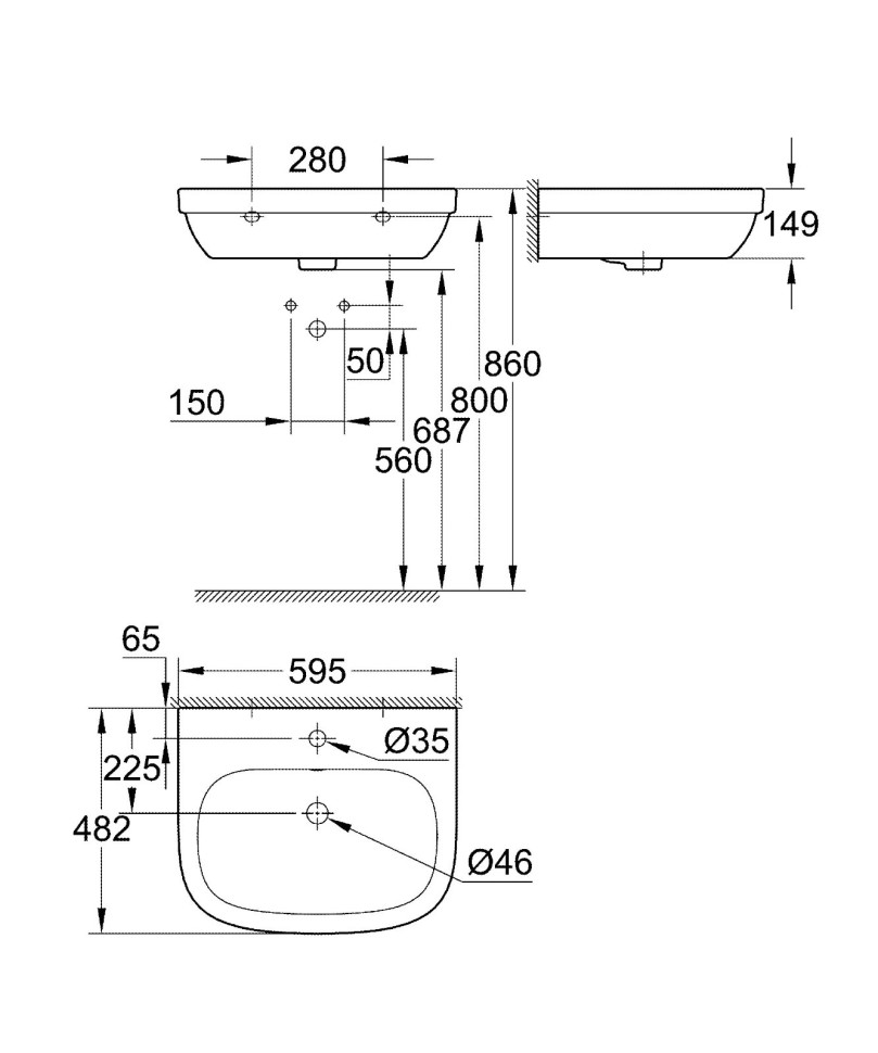 Раковина 60 Подвесная Grohe Euro Ceramic 39335000