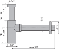 A400BLACK Сифон для умывальника, круглый, черный-мат