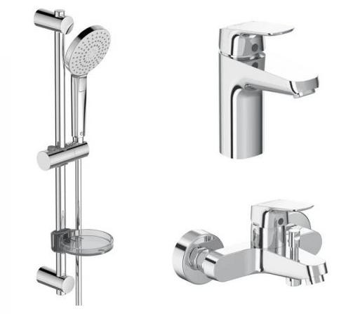 Набор 3в1: смеситель для раковины, ванны, душевой гарнитур, хром Ideal Standard Ceraflex BD001AA
