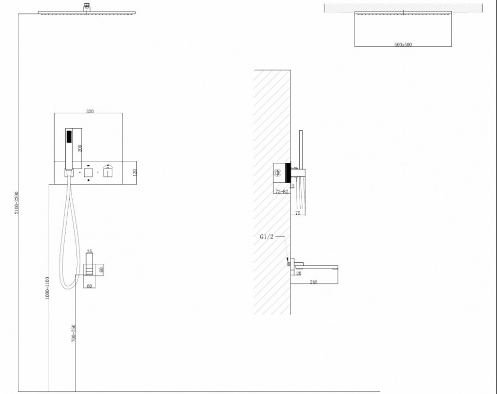 Душевая система ABBER Daheim AF8254NG скрытого монтажа с изливом, термостат, никель