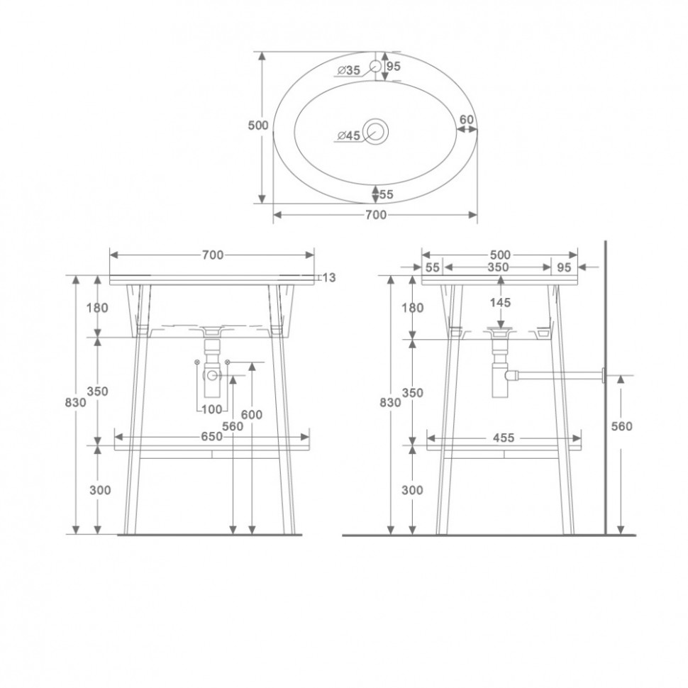 Консоль с керамической раковиной ABBER Bequem AC2131MW белый матовый