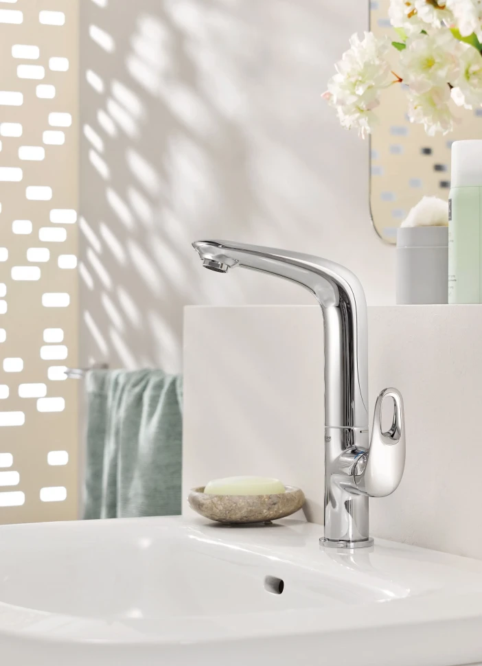 Смеситель для раковины с донным клапаном, высокий излив, хром Grohe Eurostyle 23569003