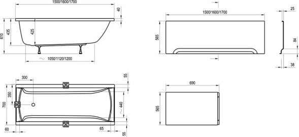 ВАННА АКРИЛОВАЯ RAVAK CLASSIC 150x70 с каркасом и панелью
