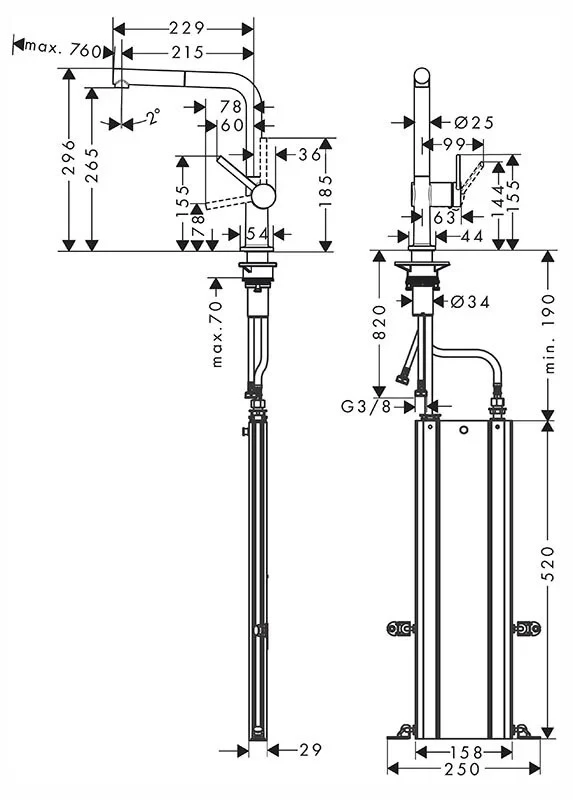 Смеситель для кухни, вытяжной излив, S Box, хром Hansgrohe Talis M54 72809000