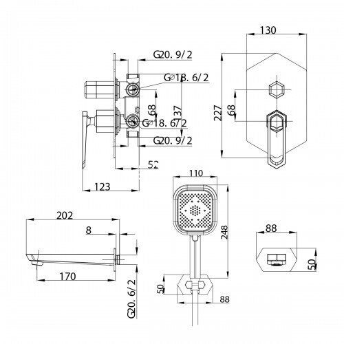 LM3922C Lemark смеситель для ванны и душа, встраиваемый Prizma