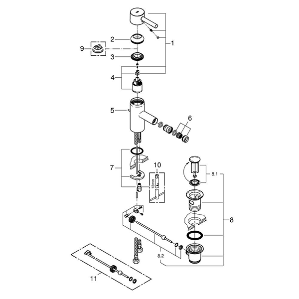 Смеситель для биде с донным клапаном, размер S, хром Grohe Essence 33603000