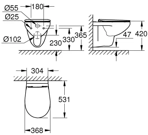 Унитаз подвесной GROHE Bau Edge Ceramic безободковый, (39809000)