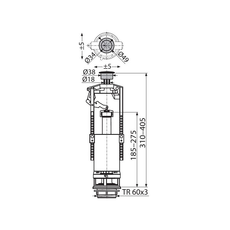Сливной механизм для бачка со стоп-кнопкой, хром Alcaplast A2000