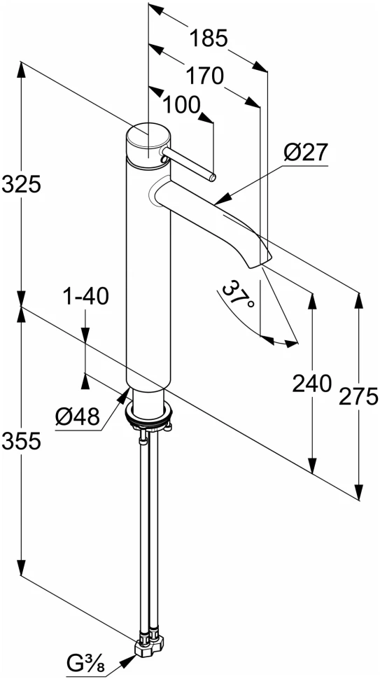 Смеситель для раковины 240, черный Kludi Bozz 382863976