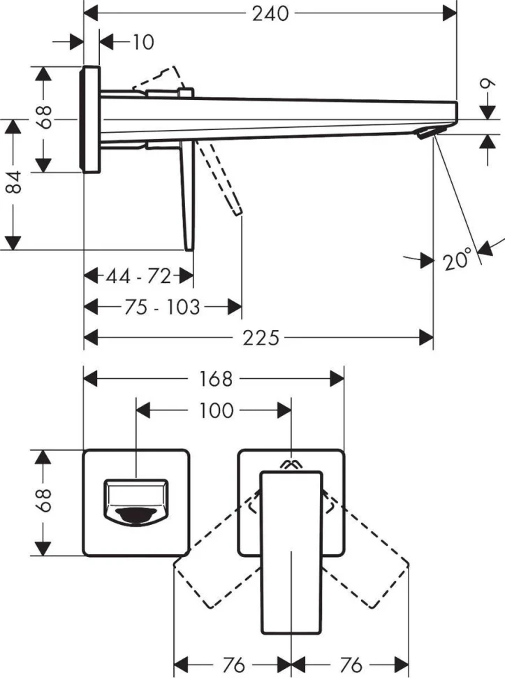 Смеситель для раковины, настенный, шлиф.черный хром Hansgrohe Metropol 32526340