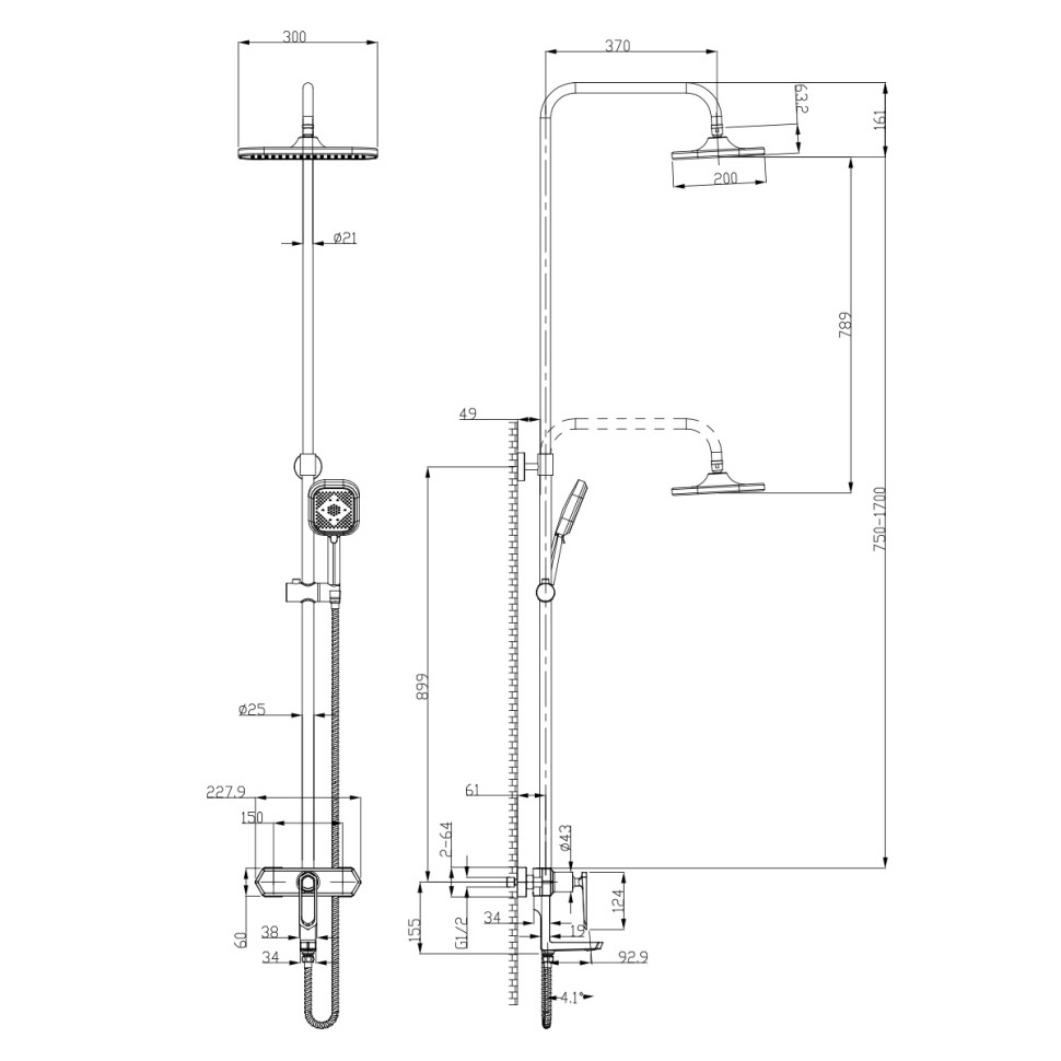 LM3962C Lemark смеситель для ванны и душа с регулируемой высотой штанги Prizma
