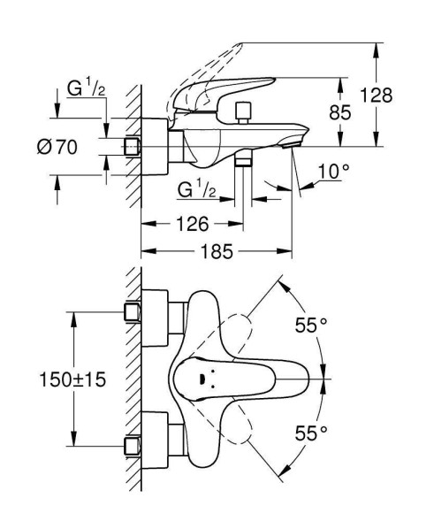 Смеситель однорычажный для ванны GROHE Wave 32286001