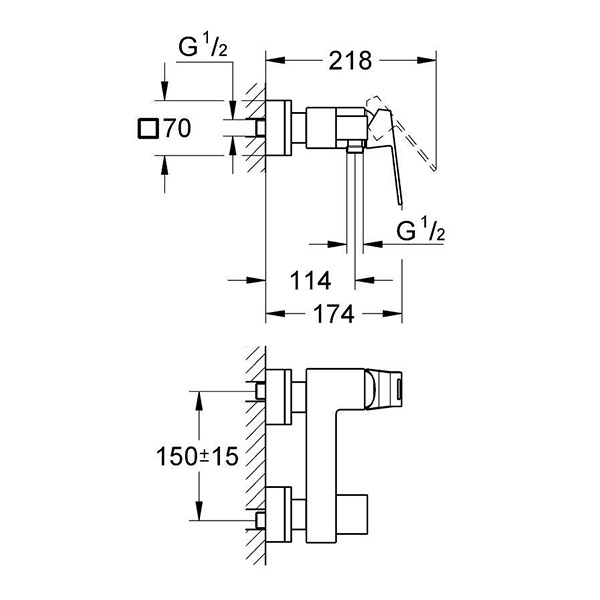 Смеситель для душа с подключением шланга GROHE EuroCube 23145000