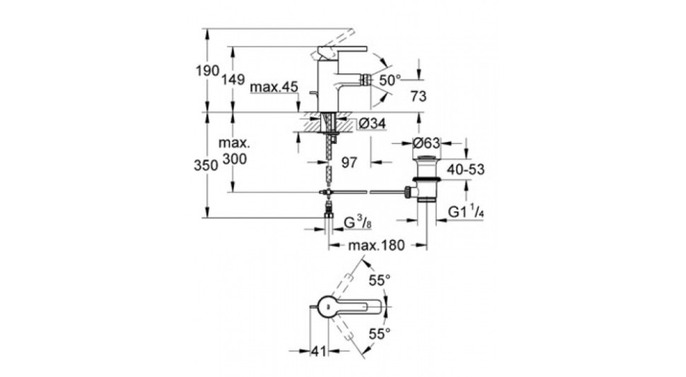 Смеситель для биде с донным клапаном, размер S, хром Grohe Lineare 33848000