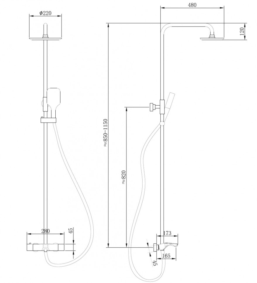 Душевая стойка ABBER Thermostat AF8516B с термостатом и изливом, черная матовая