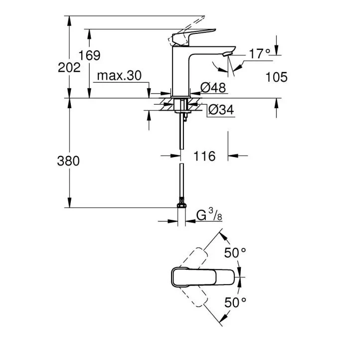Смеситель для раковины, размер M, хром Grohe Cubeo 1017550000