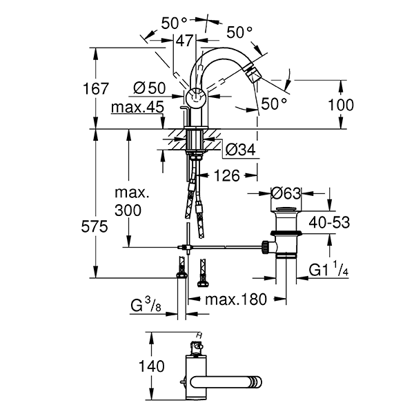 Смеситель для биде с донным клапаном, размер M, хром Grohe AtRio New 32108003