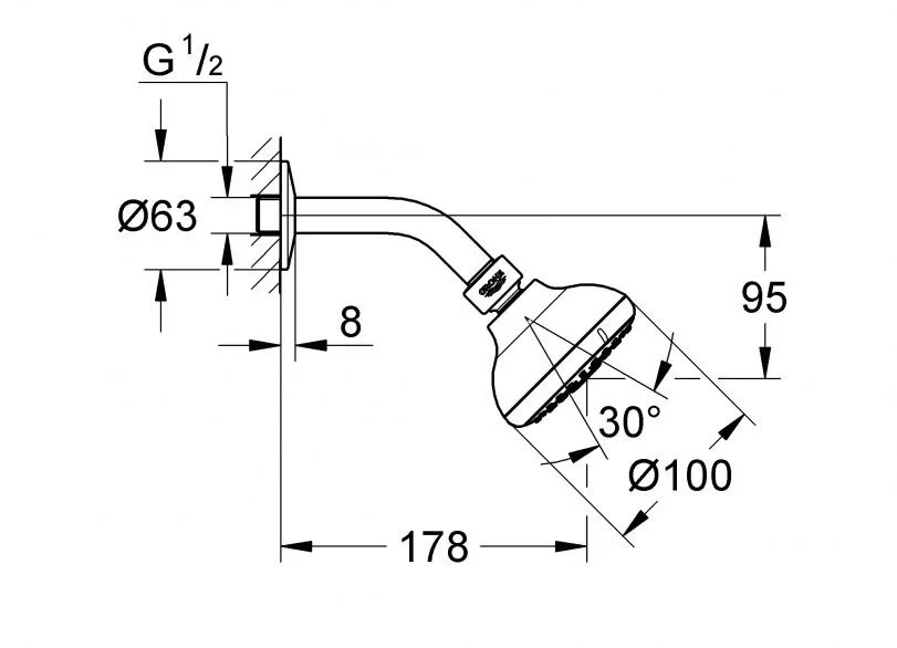 Верхний душ с кронштейном, хром Grohe Tempesta 26088001