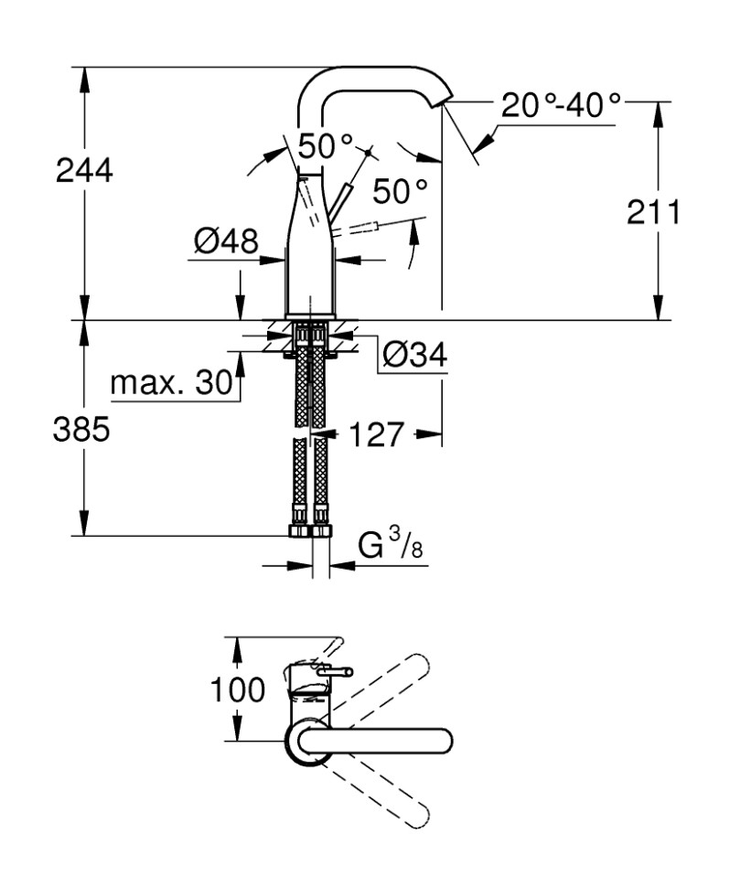 Смеситель для раковины GROHE Essence New с высоким изливом 23541001