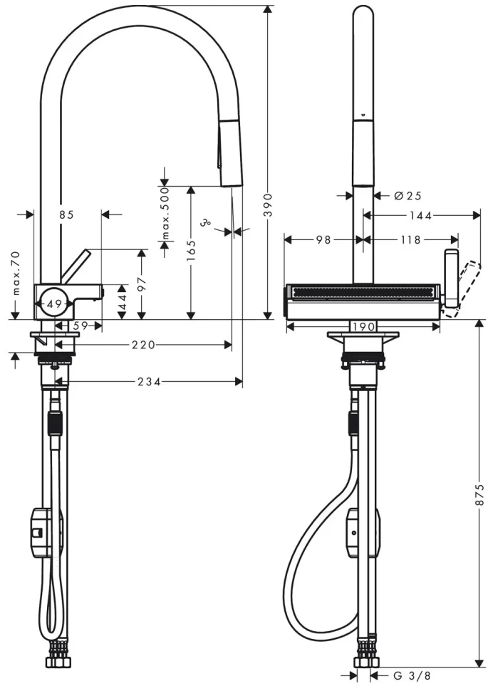 Cмеситель для кухни, с вытяжным душем, хром Hansgrohe Aquno Select M81 73837000