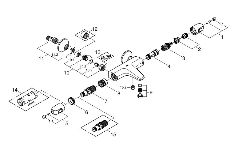 Термостат для ванны GROHE Grohtherm 1000 Pro, 1/2, настенный монтаж, (34816003)