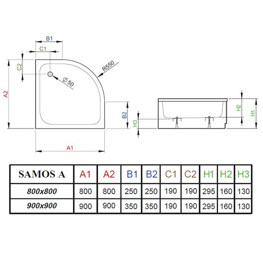 Душевой поддон 900х900х295х160, белый Radaway Samos A 4S99300-03
