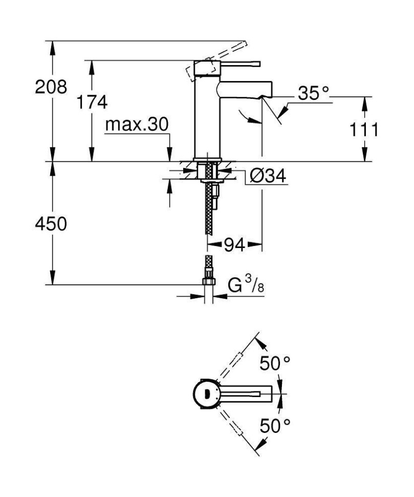 Смеситель для раковины GROHE Essence New со средним изливом 34294001