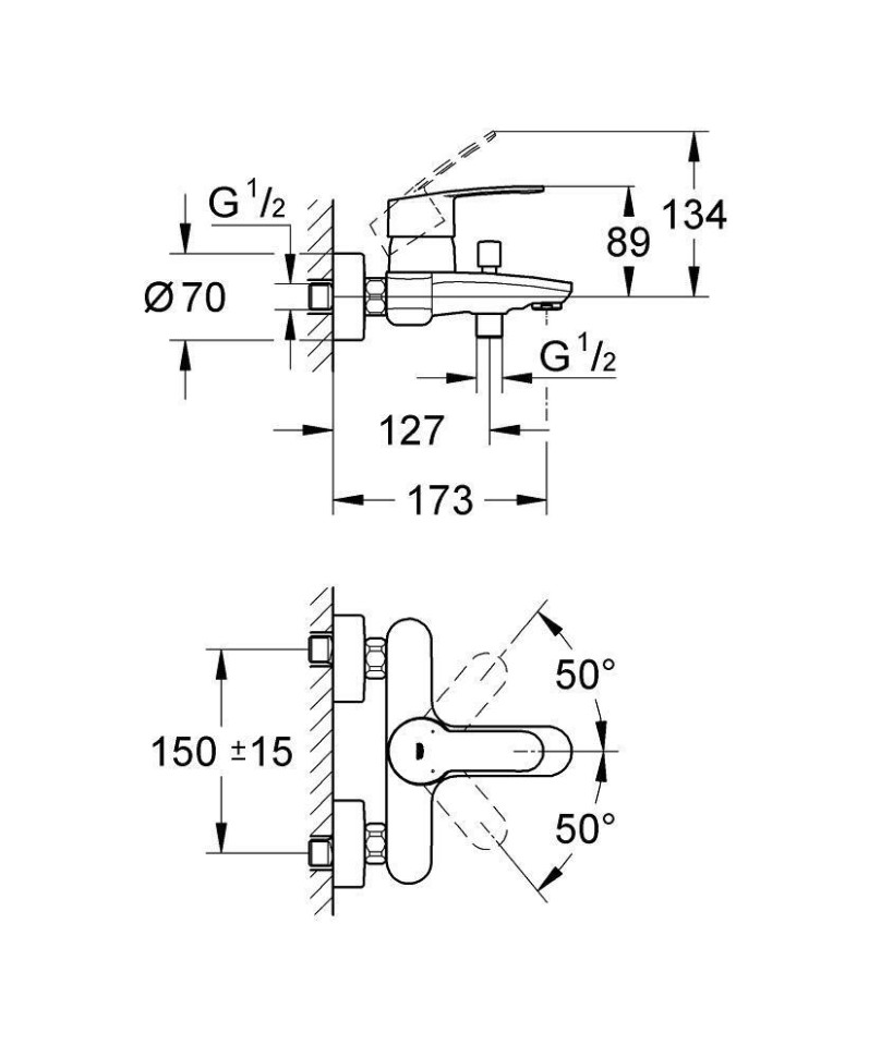 Смеситель для ванны с изливом GROHE EuroStyle Cosmopolitan 33591002