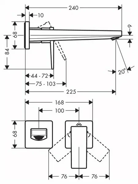 Смеситель для раковины, настенный, золото Hansgrohe Metropol 32526990
