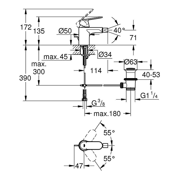 Смеситель для биде с донным клапаном, хром Grohe Eurosmart Cosmopolitan 32839000