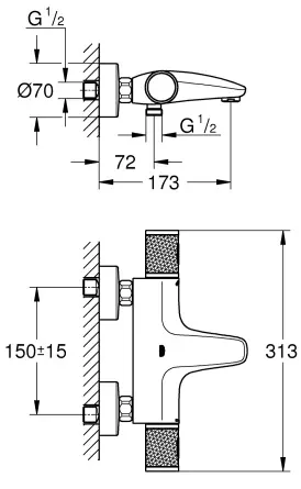 Термостат для ванны DN 15 GROHE Grohtherm 1000 Performance, хром (34830000)