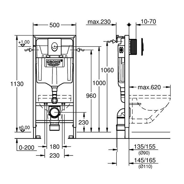 Инсталляция Grohe Rapid SL 3 в 1 (овальная кнопка, хром) 38721001