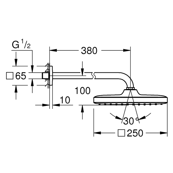 Верхний душ, квадратный, кронштейн 380, хром Grohe Tempesta 250 Cube 26682000