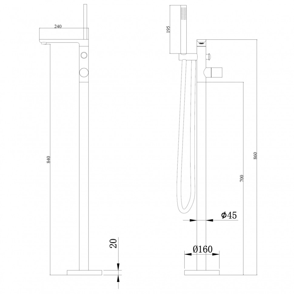 Смеситель ABBER Rund AF8715B напольный, черный матовый