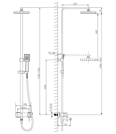 LM7004СТропик Смеситель для душа с верх.душ.лейкой Троп дождь 1-функц. лейкой и поворотн (к/к 4)