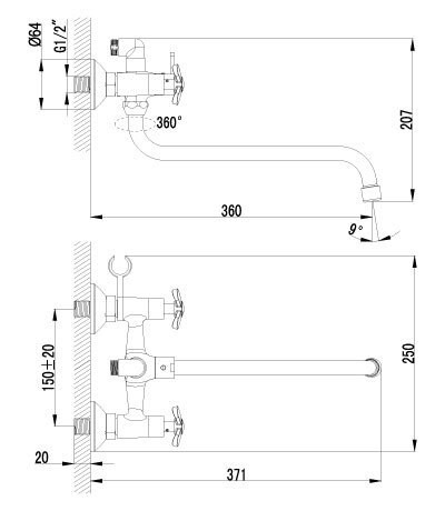 LM6541C Партнер Смеситель универс двуручный, с кругл. изливом 300 мм, дивертор с кер. пл. (к/к 6)