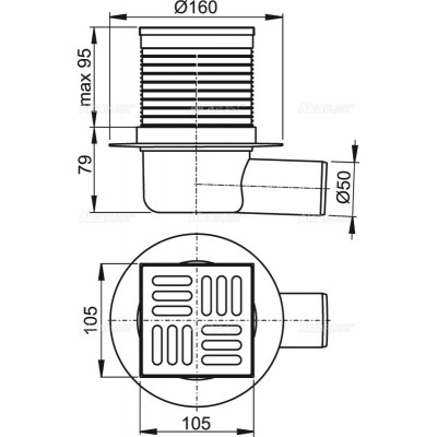 APV1 105*105/50 Сливной трап с бок подв из нерж стали